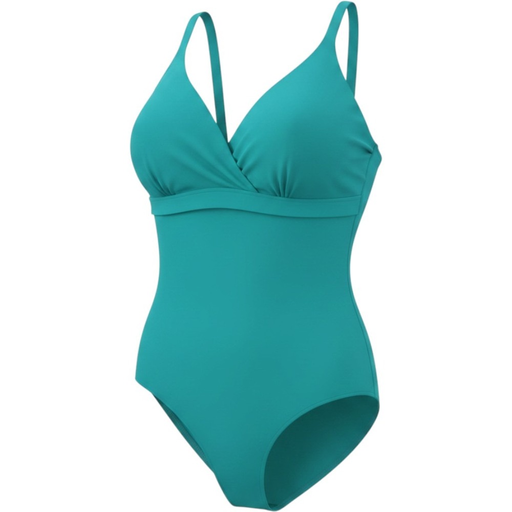 Spanx Womens Pique Shaping One Piece Swimsuit‎ Teal Green Ruched V-Neck Size M